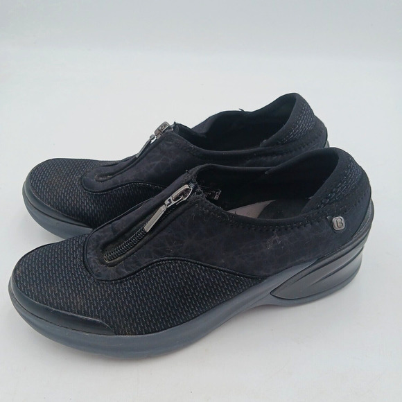 Bzees Shoes Womens 6M Fancy Walking Slip On Sneakers Black Gray Fabric Front Zip - Picture 1 of 9